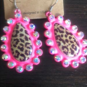 Leopard and Pink Rhinestone Earrings